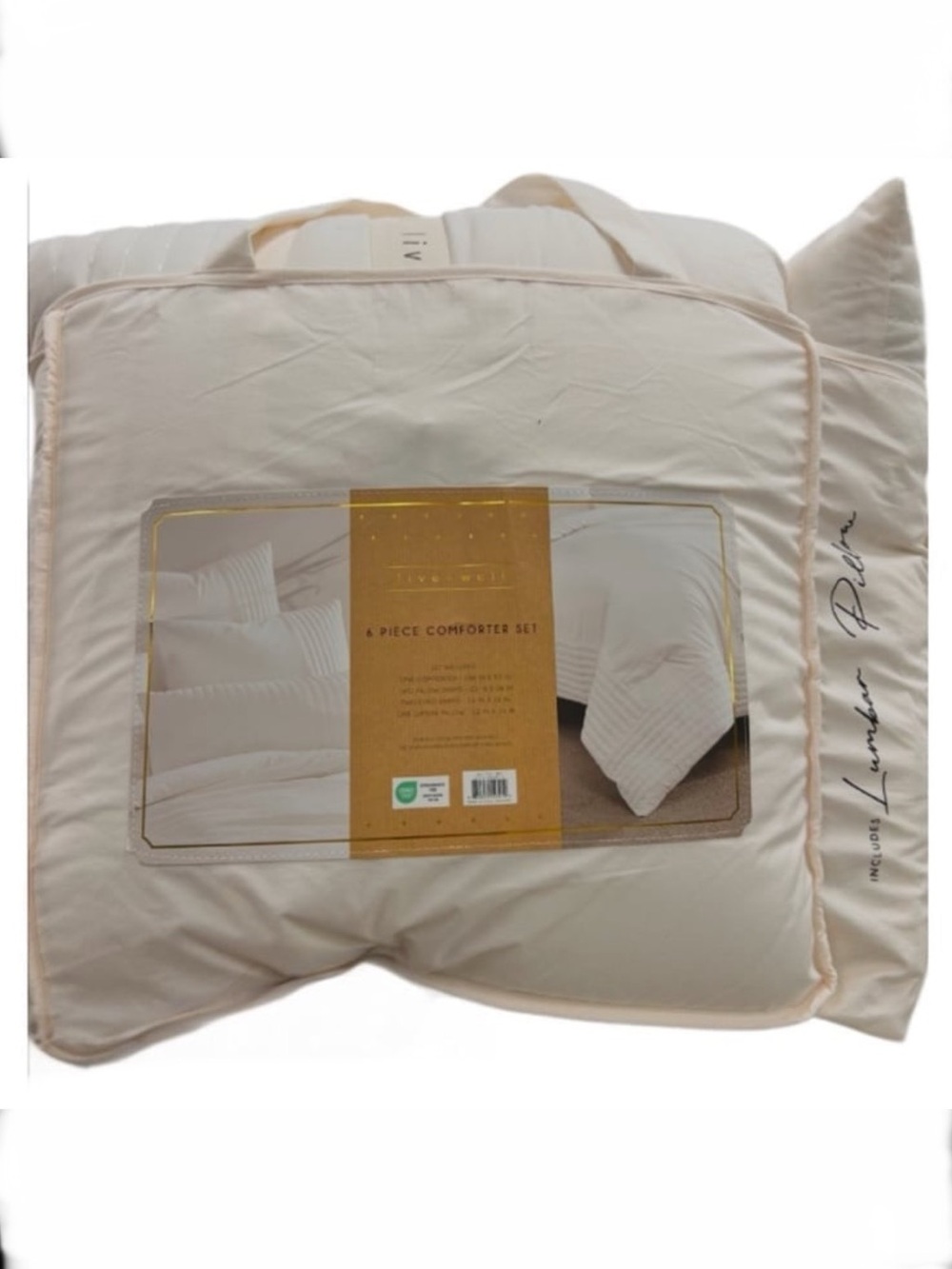 Live Well 6 Piece Cream King Comforter Set with Lumbar Pillow New with Tags